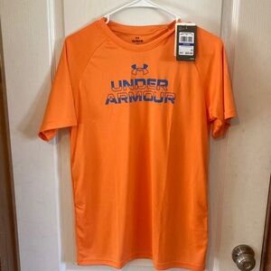 Under Armour Kids Orange Tee with Blue Logo
